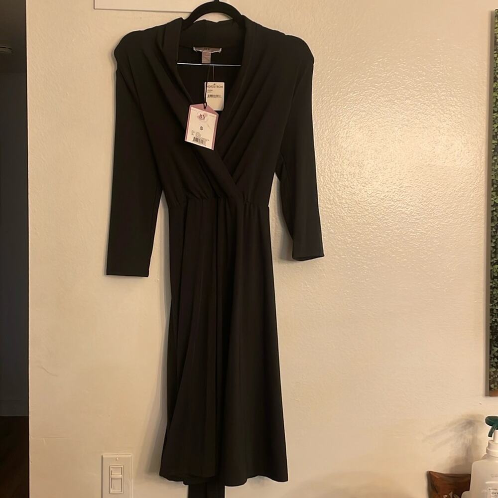 New BY Design Wrap Dress 3/4 Sleeve Fit & Flare with Belted Charm